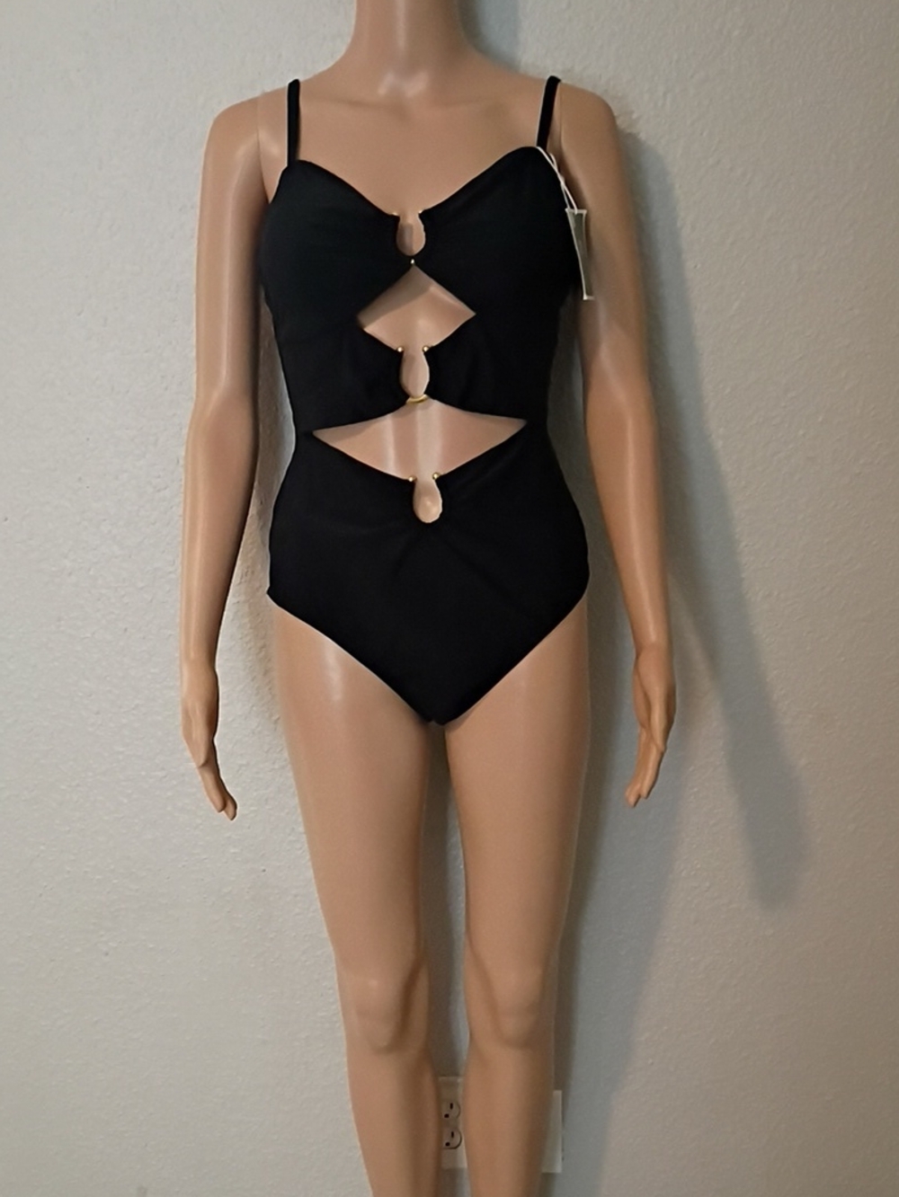 Black Cutout One-Piece Swimsuit with Ring Details